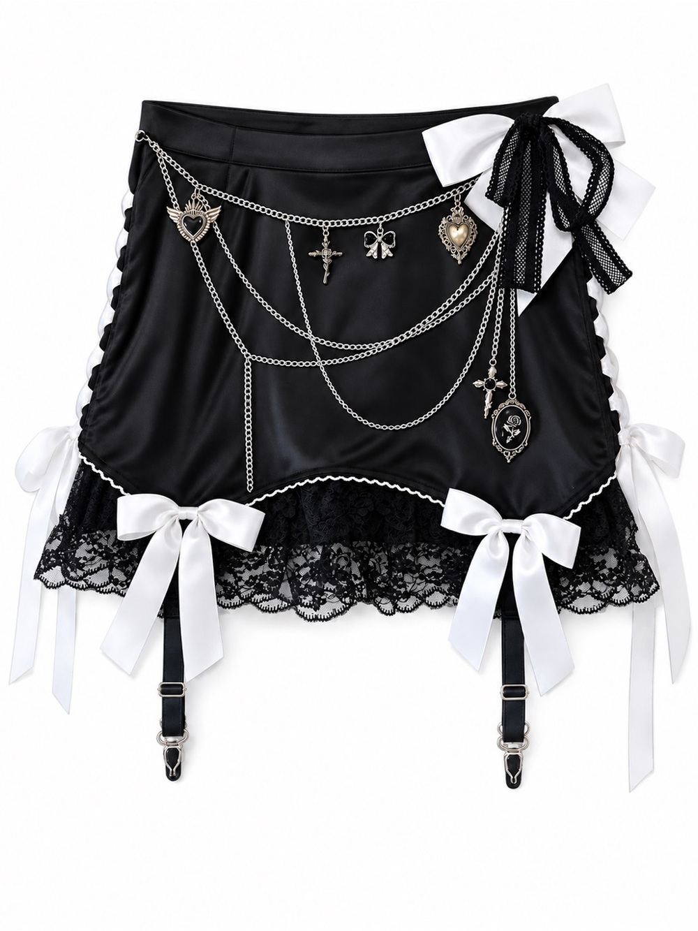 NWT Sugar Thrillz Dolls Kill Black Lace Bow Chain Charm Mini Skirt